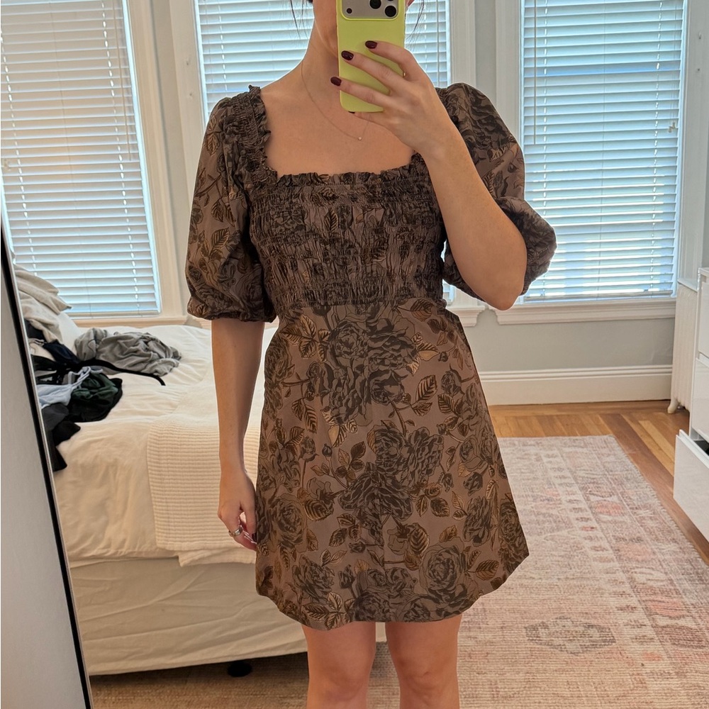 Ganni Brown Floral Mini Dress